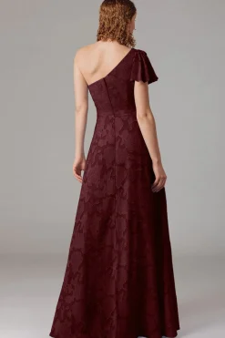 Vestidos Para Casamento Convidada com Fenda Azul Cinzento Longo Um Ombro