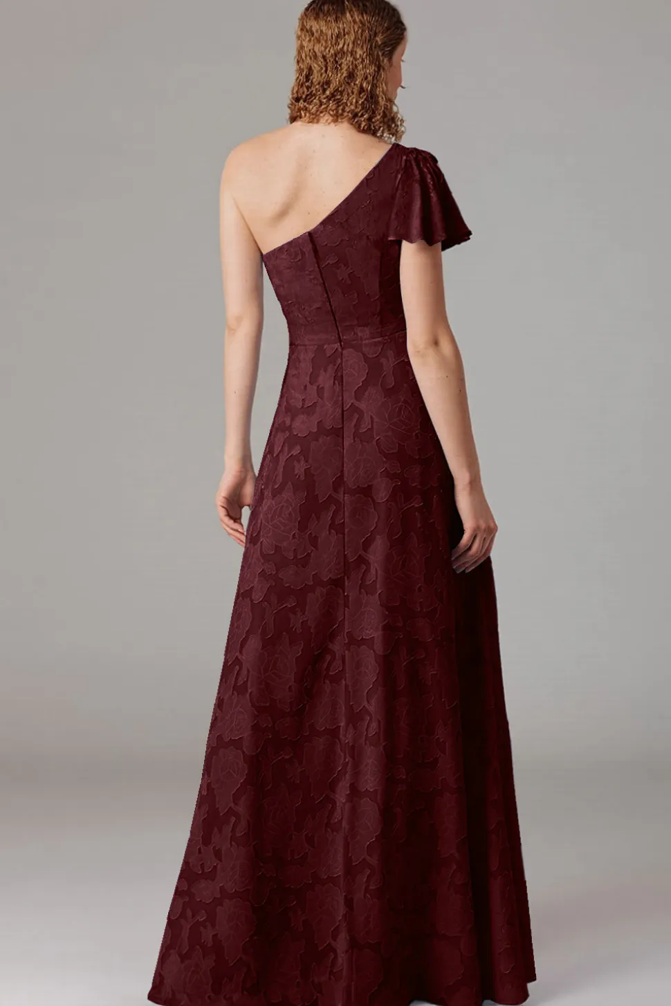 Vestidos Para Casamento Convidada com Fenda Azul Cinzento Longo Um Ombro