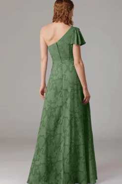 Vestidos Para Casamento Convidada com Fenda Azul Cinzento Longo Um Ombro