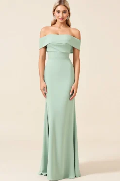 Vestidos Para Casamento Convidada Menta Bainha Fora do Ombro Longo