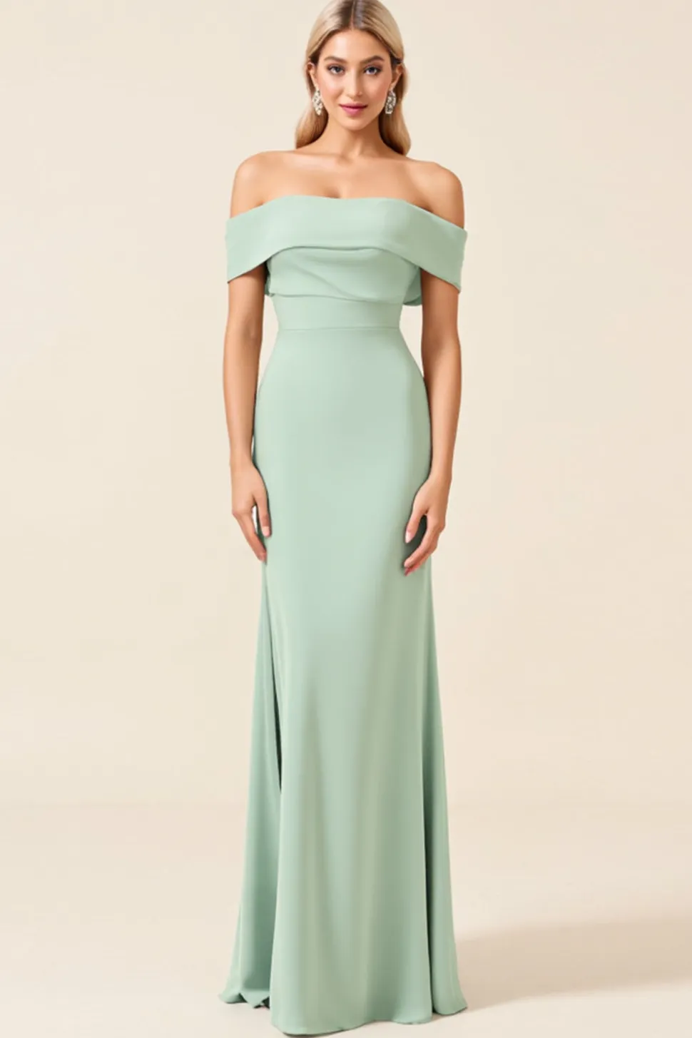 Vestidos Para Casamento Convidada Menta Bainha Fora do Ombro Longo