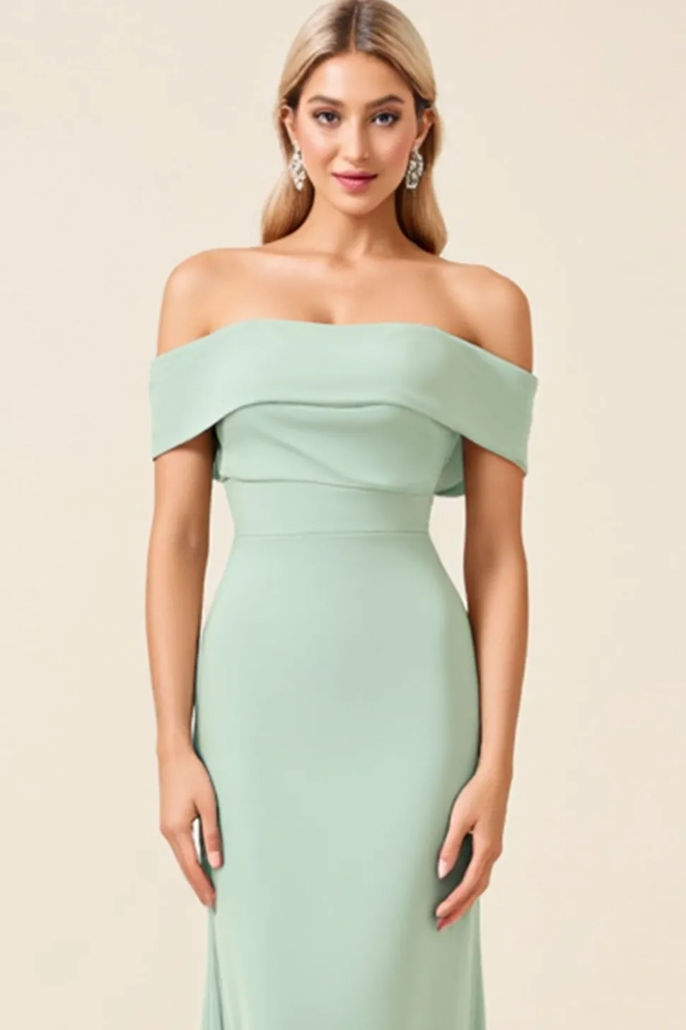 Vestidos Para Casamento Convidada Menta Bainha Fora do Ombro Longo