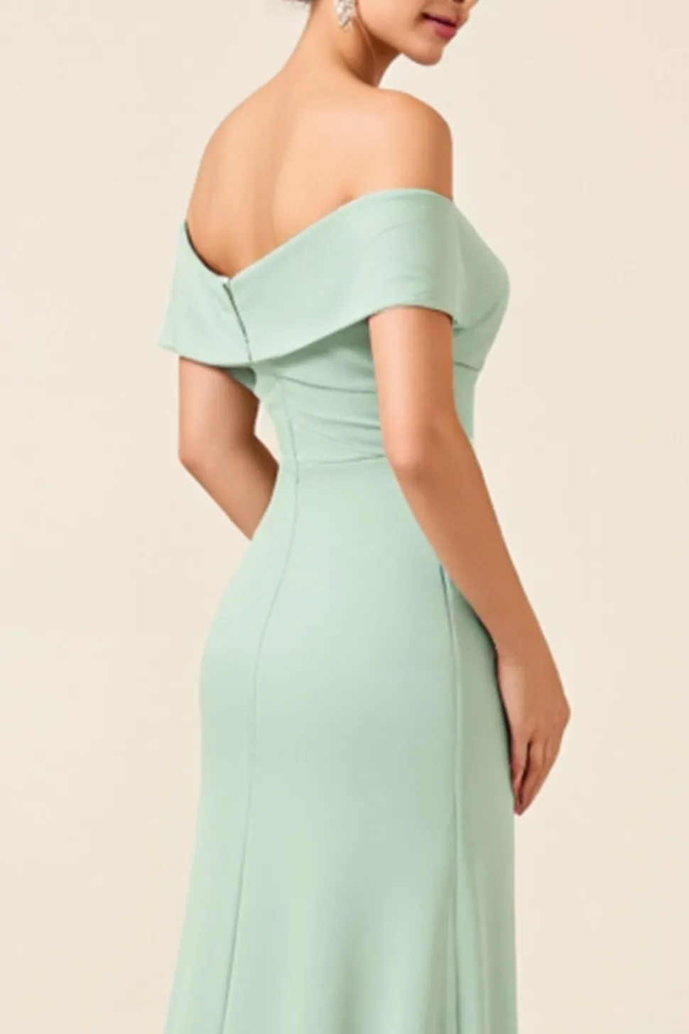 Vestidos Para Casamento Convidada Menta Bainha Fora do Ombro Longo