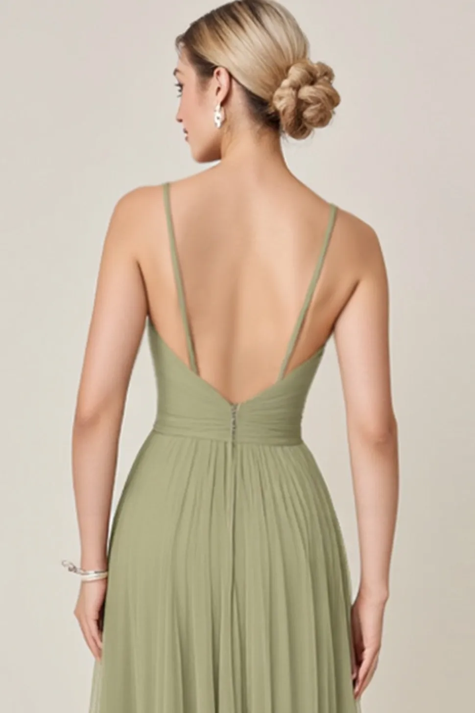 Vestidos Para Casamento Convidada com Fenda Sábio Verde Decote em V Longo