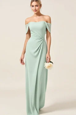 Vestidos Para Casamento Convidada Bainha Fora do Ombro Ruched Cetim Longo