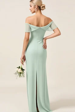 Vestidos Para Casamento Convidada Bainha Fora do Ombro Ruched Cetim Longo
