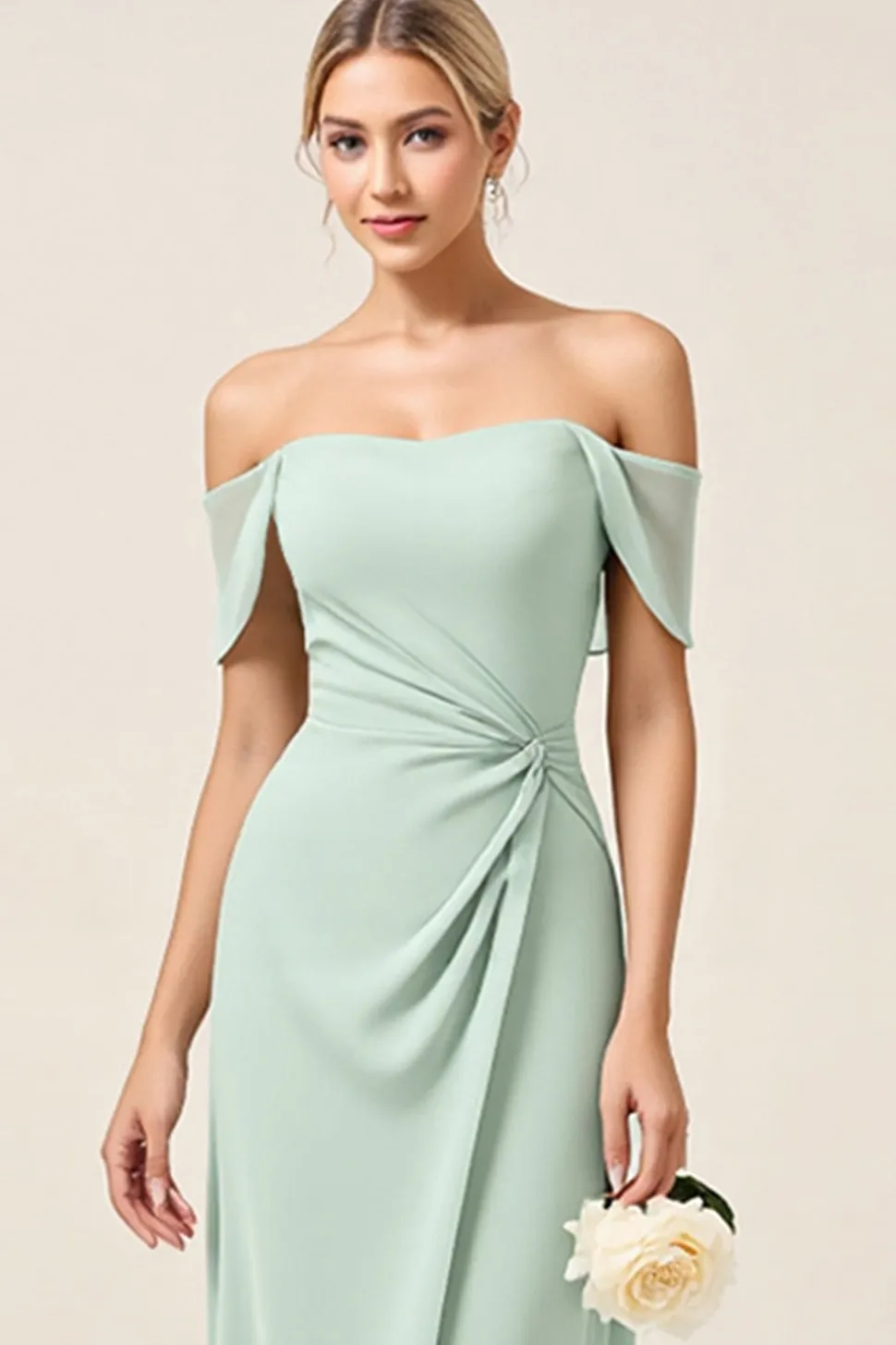 Vestidos Para Casamento Convidada Bainha Fora do Ombro Ruched Cetim Longo