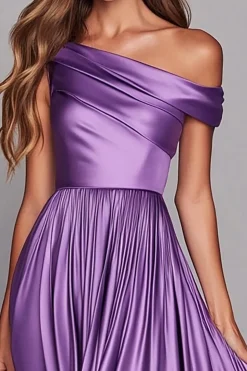 Vestidos Para Casamento Convidada Longo Lilás Um Ombro Cetim