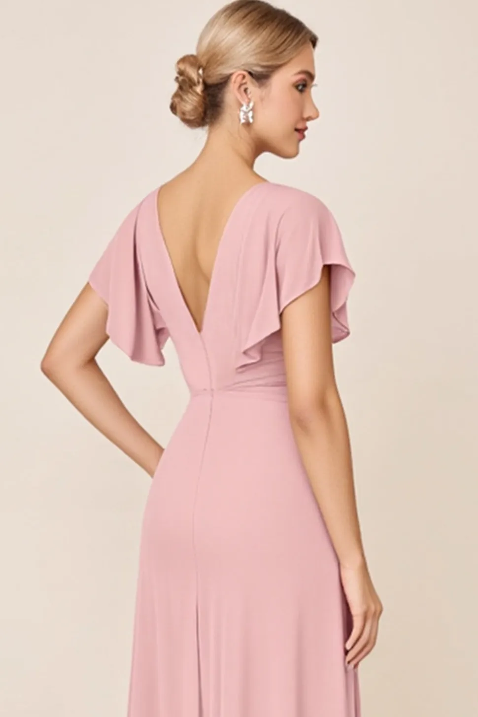 Vestidos Para Casamento Convidada com Fenda Longo Rosa Doce Bainha