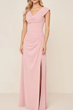 Vestidos Para Casamento Convidada com Fenda Rosa Doce Longo Bainha