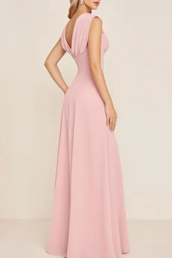 Vestidos Para Casamento Convidada com Fenda Rosa Doce Longo Bainha