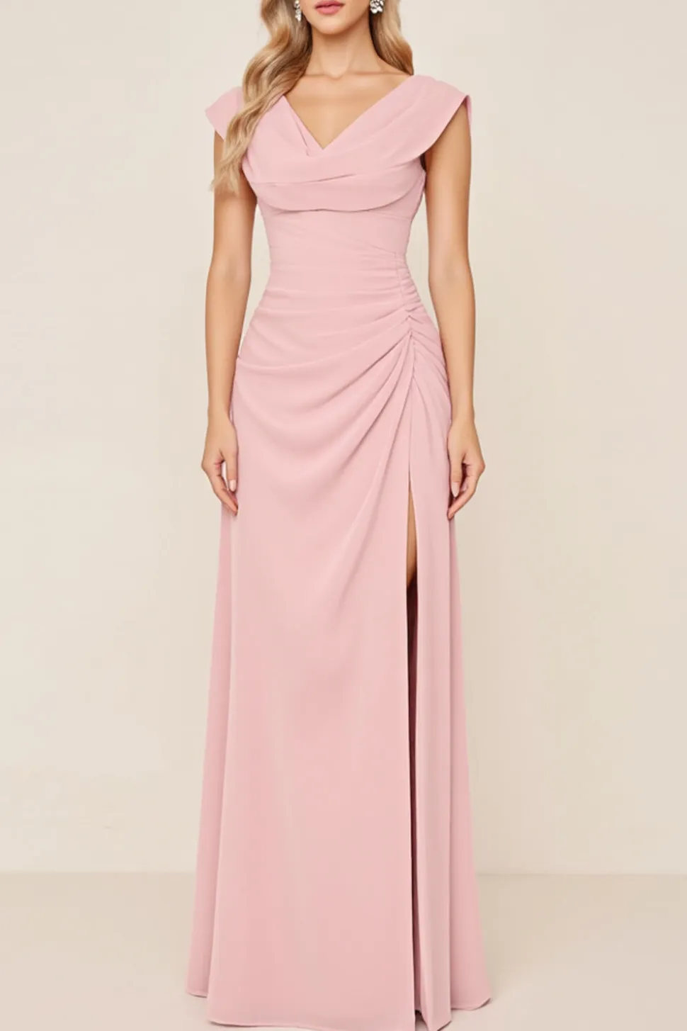 Vestidos Para Casamento Convidada com Fenda Rosa Doce Longo Bainha