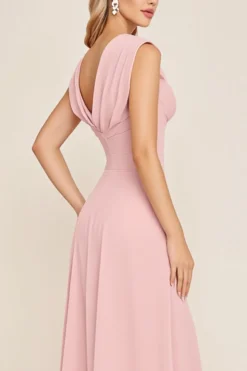 Vestidos Para Casamento Convidada com Fenda Rosa Doce Longo Bainha