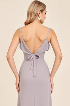 Vestidos Para Casamento Convidada com Fenda Bainha Cetim Longo Prata