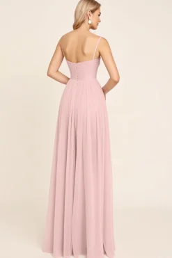 Vestidos Para Casamento Convidada Rosa Doce Chiffon Linha-A Longo Alças Finas
