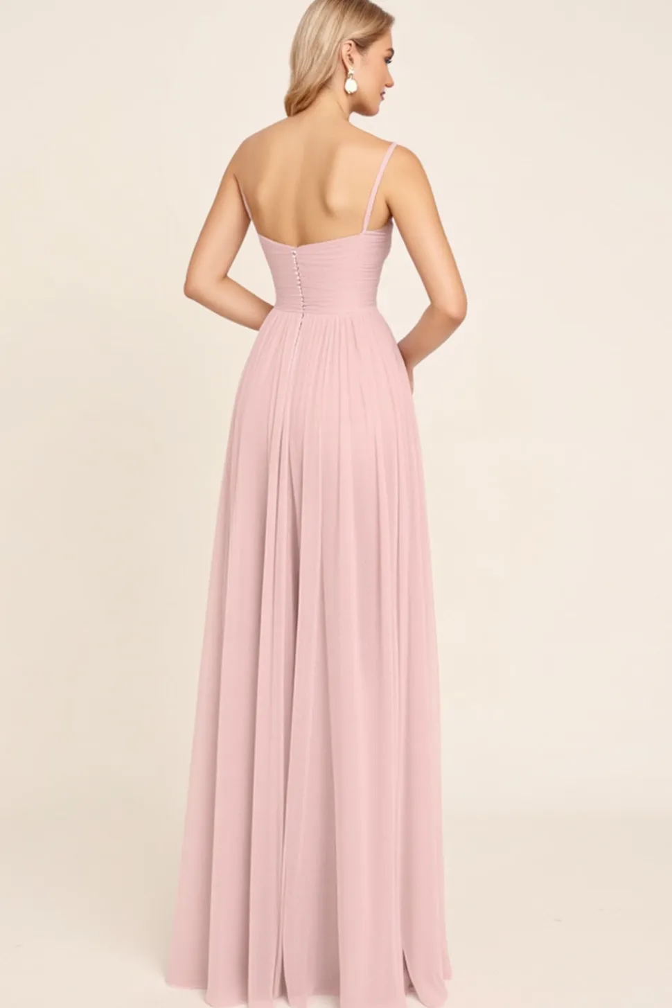 Vestidos Para Casamento Convidada Rosa Doce Chiffon Linha-A Longo Alças Finas