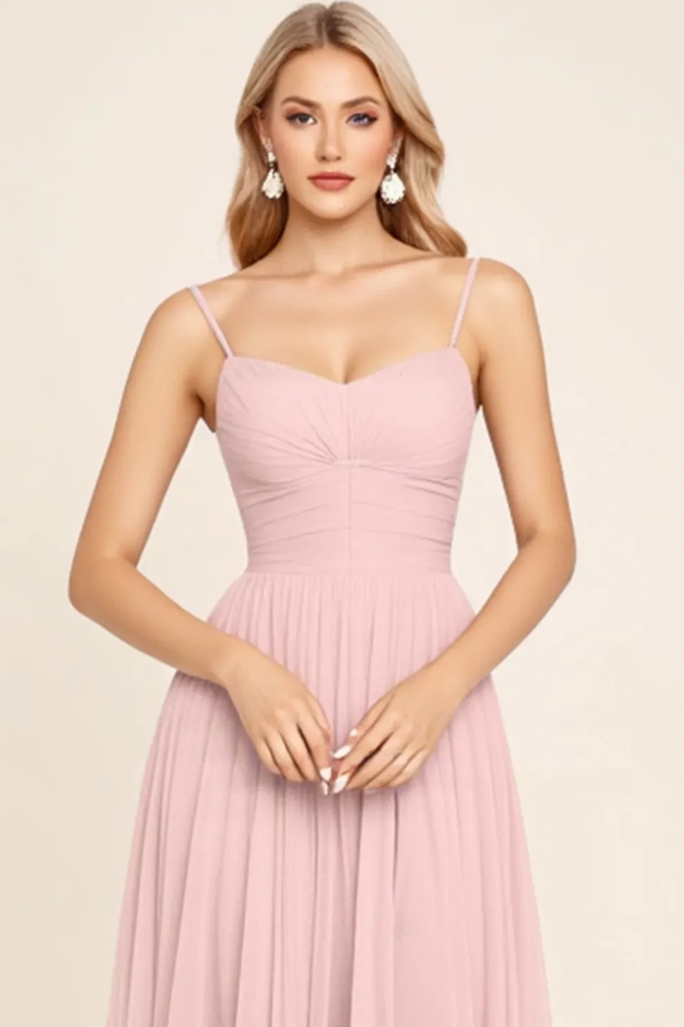 Vestidos Para Casamento Convidada Rosa Doce Chiffon Linha-A Longo Alças Finas