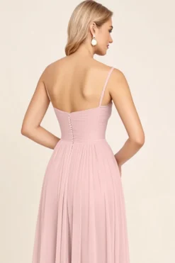 Vestidos Para Casamento Convidada Rosa Doce Chiffon Linha-A Longo Alças Finas
