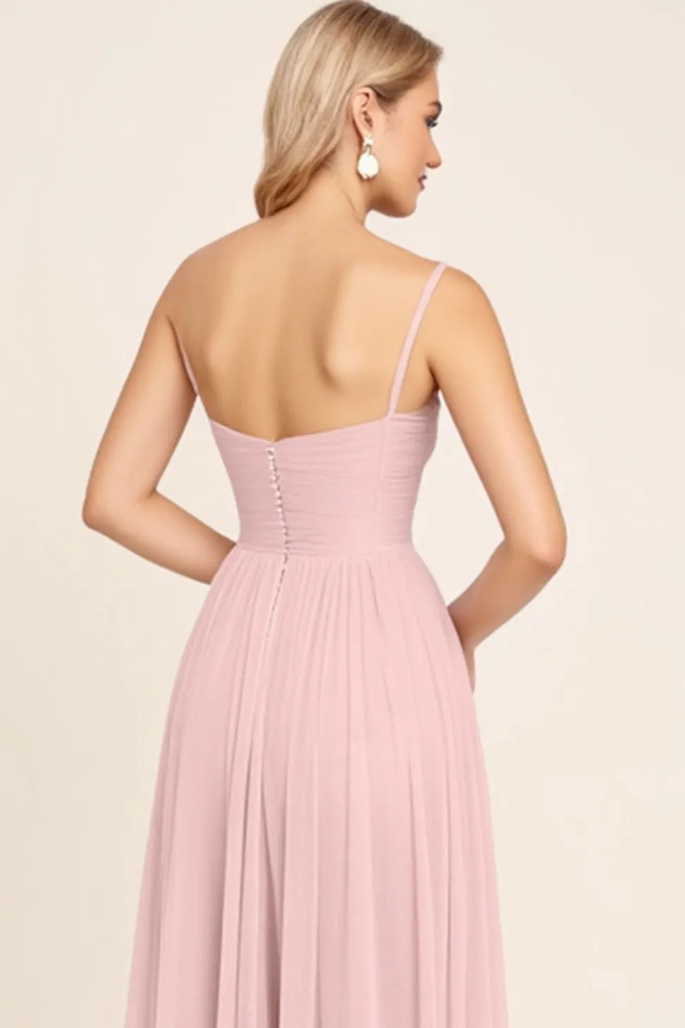 Vestidos Para Casamento Convidada Rosa Doce Chiffon Linha-A Longo Alças Finas