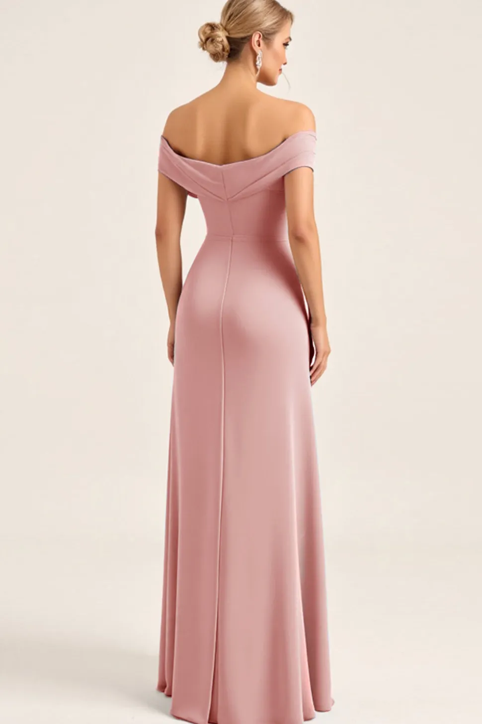 Vestidos Para Casamento Convidada com Fenda Longo Corar Rosa Bainha Fora do Ombro