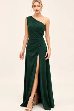 Vestidos Para Casamento Convidada Pinheiro Ruched Um Ombro Longo