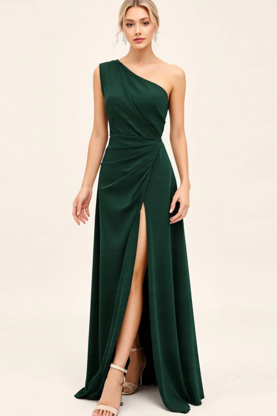 Vestidos Para Casamento Convidada Pinheiro Ruched Um Ombro Longo