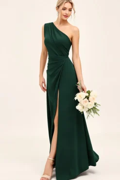 Vestidos Para Casamento Convidada Pinheiro Ruched Um Ombro Longo
