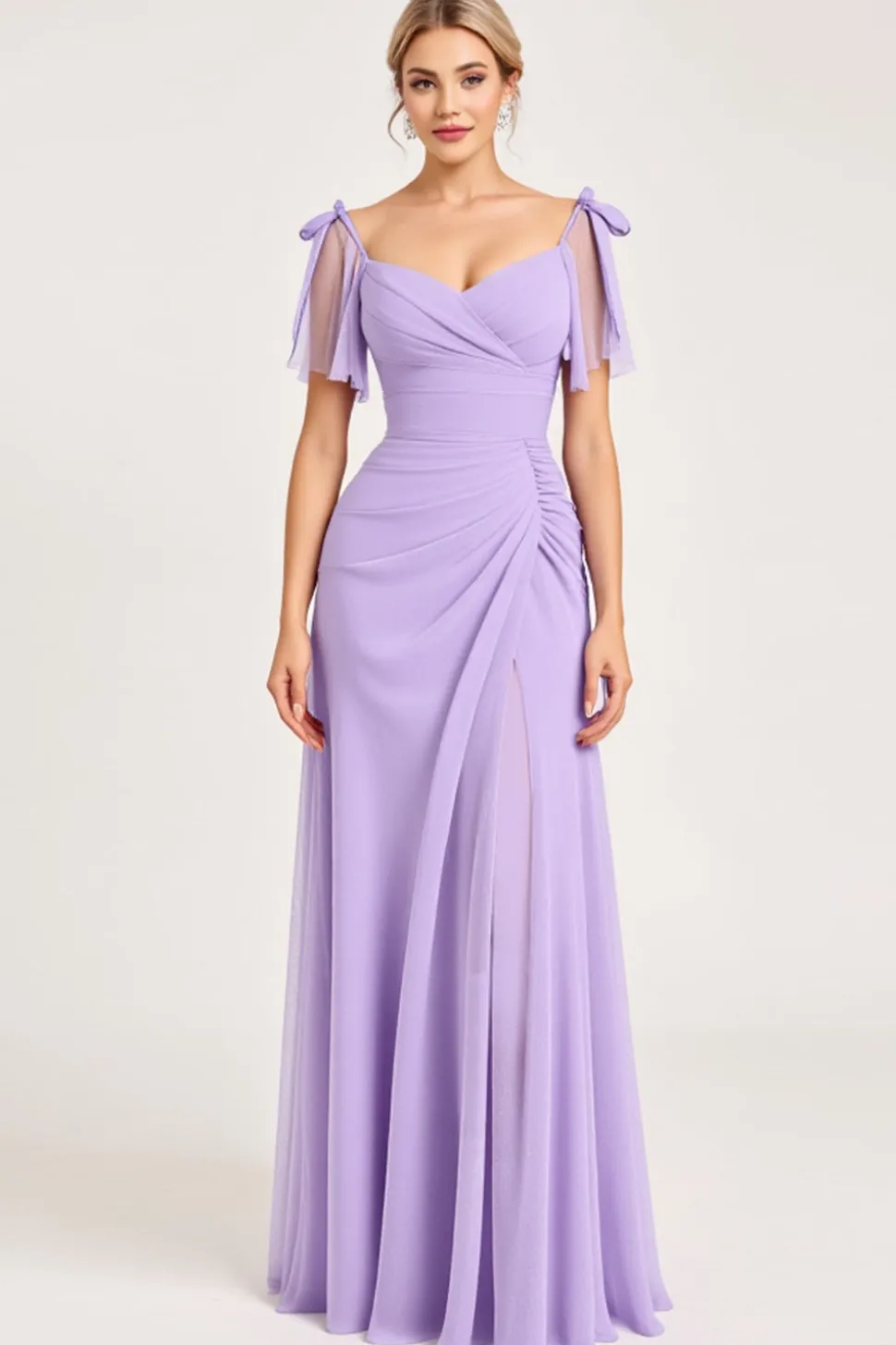 Vestidos Para Casamento Convidada com Fenda Lilás Bainha Longo Chiffon