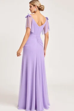 Vestidos Para Casamento Convidada com Fenda Lilás Bainha Longo Chiffon