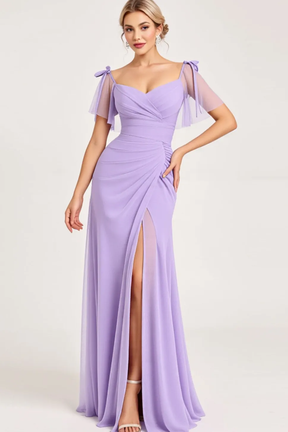 Vestidos Para Casamento Convidada com Fenda Lilás Bainha Longo Chiffon