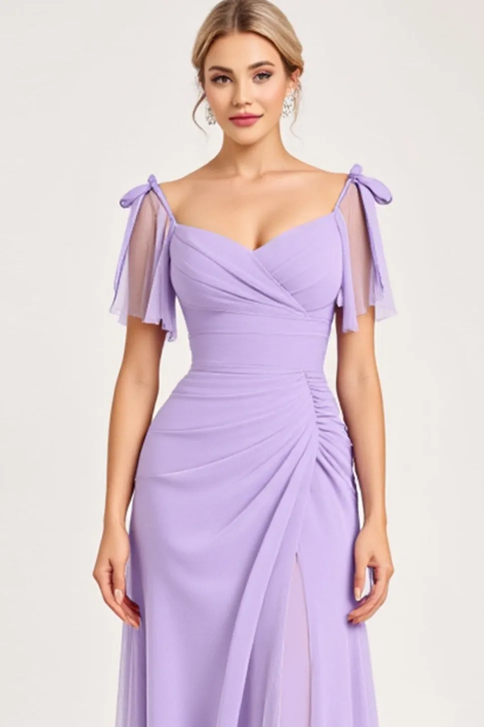 Vestidos Para Casamento Convidada com Fenda Lilás Bainha Longo Chiffon