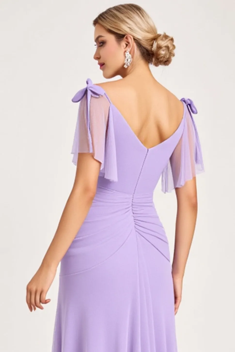 Vestidos Para Casamento Convidada com Fenda Lilás Bainha Longo Chiffon