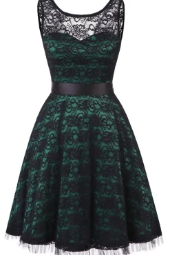 Vintage elegante vestido de renda verde escuro