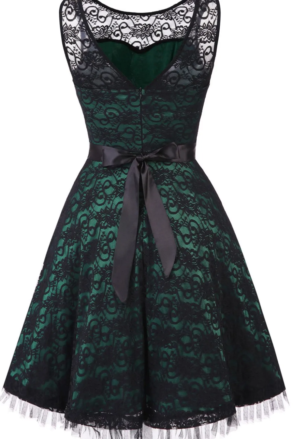 Vintage elegante vestido de renda verde escuro