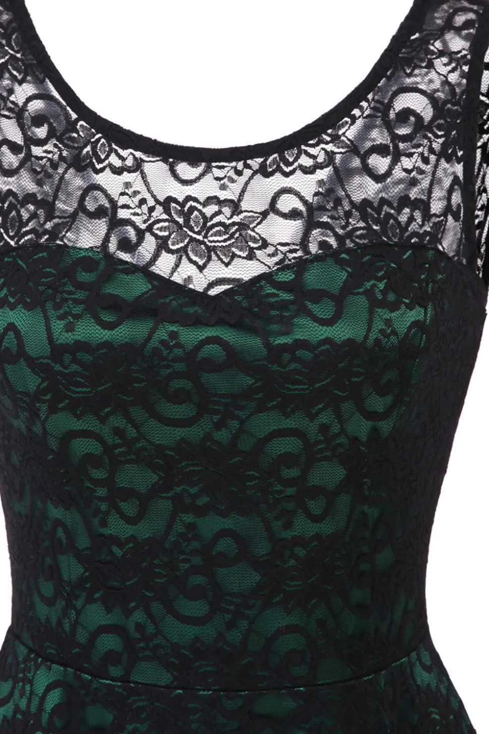 Vintage elegante vestido de renda verde escuro