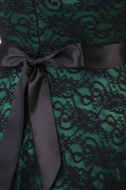 Vintage elegante vestido de renda verde escuro