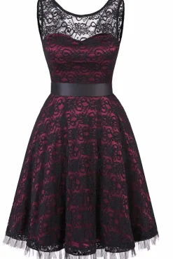 Vintage elegante vestido de renda verde escuro