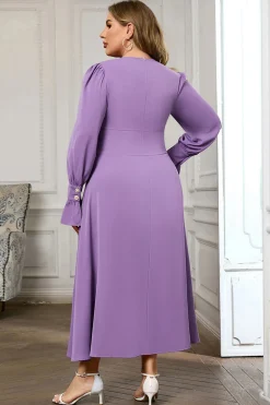 Violeta V Pescoço Manga Longa Plain Midi Bodycon Prom Dress