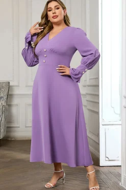 Violeta V Pescoço Manga Longa Plain Midi Bodycon Prom Dress