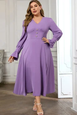 Violeta V Pescoço Manga Longa Plain Midi Bodycon Prom Dress