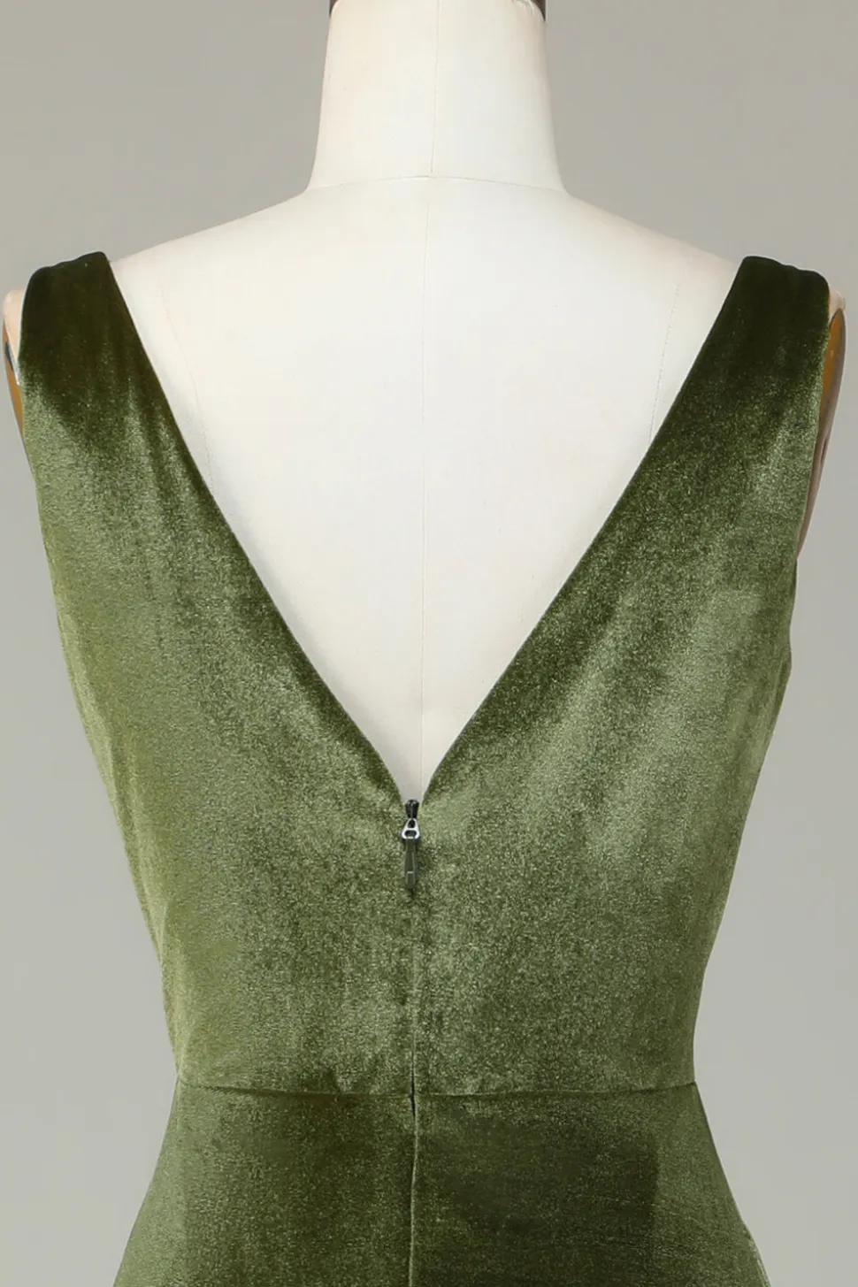 V-Neck Mangas Olive Velvet Vestido Madrinha