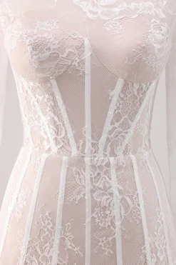 White Lace High Neck Corset Vestido Curto Homecoming com mangas compridas