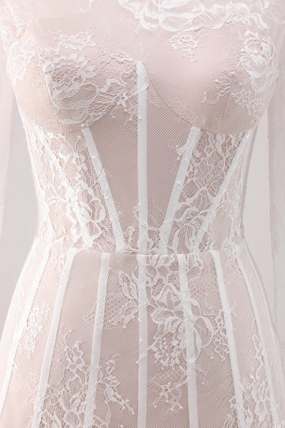 White Lace High Neck Corset Vestido Curto Homecoming com mangas compridas
