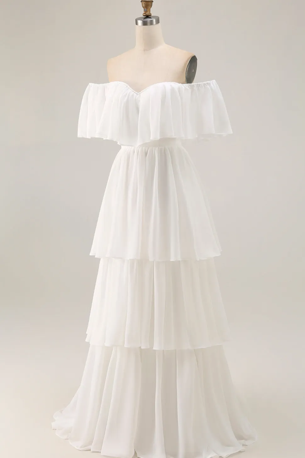 White Off the Shoulder Ruffle Chiffon Um Vestido de Noiva Linha