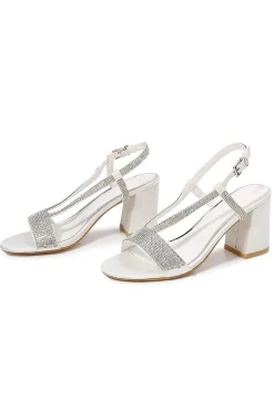 White Rhineshones Open Toe Block Sandália de Salto