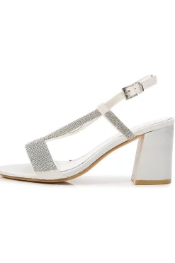 White Rhineshones Open Toe Block Sandália de Salto