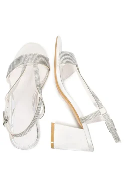 White Rhineshones Open Toe Block Sandália de Salto