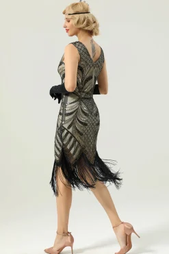 Women Gold 1920s Fringe Sequin Dress