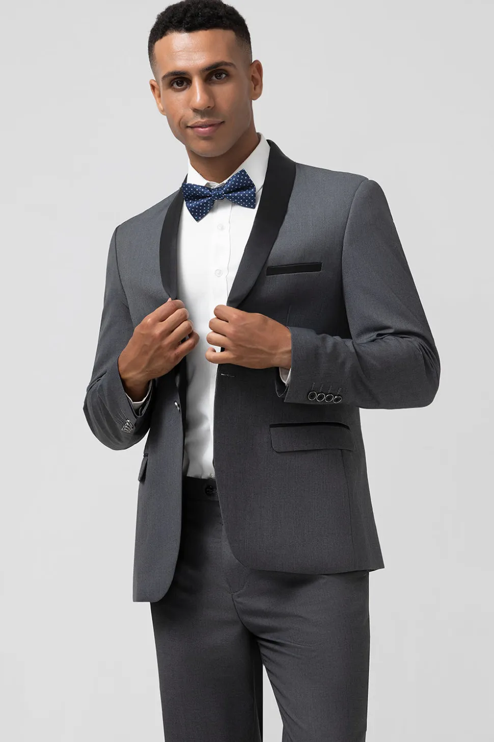 Xaile Cinzento Laper Um Botão 2 Peças Homens Ternos de Casamento