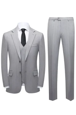 Xaile Cinzento Simples Lapela 3 Peças Conjunto de Terno Masculino